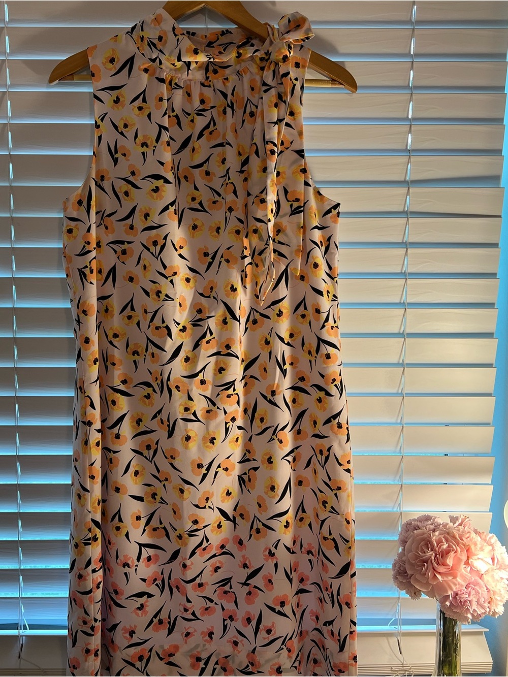 Ann Taylor Sleeveless Floral Midi Dress - Blush Pink with Yellow & Navy